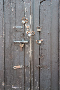 wooden gate with lock